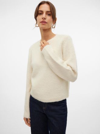 Vero Moda Strickpullover VERO MODA VMNOVAH LS O-NECK PULLOVER GA NOOS, Damen, Gr. M, birch, Strick, Obermaterial: 70% Polyester, 21% Nylon, 8% Wolle, 1% Elastha