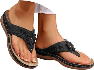 Generic Orthopedic Wedge Sandals for Women 2026 Dressy Comfort Arch Support Open Toe Flip Flops Summer Beach Casual Slip-On Shoes (B-black, Adult, Women, 6.5,