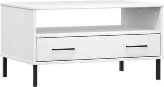 vidaXL Vidaxl - Mesa De Centro Patas Metal Oslo Madera Maciza Blanco 85x50x45cm