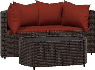 vidaXL Set Muebles De Jard&iacute;n 3 Piezas Y Cojines Rat&aacute;n Sint&eacute;tico Marr&oacute;n Vidaxl