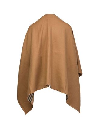 Burberry Reversible Icon Stripe Wool Cape - Camel