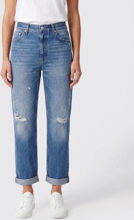 Dondup Jeans straight a vita media in denim con effetto usurato e risvolto