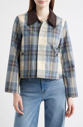 Frame Denim The Short Plaid Cotton Blend Mac Coat in Navy Check at Nordstrom, Size X-Small