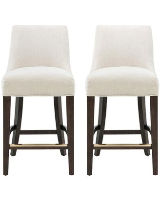 Manhattan Comfort Set Of 2 Beever Chenille Counter Stools With Rubberwood Legs