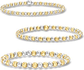 RS Pure by Ross-Simons Italian Sterling Silver and 18kt Gold Over Sterling Jewelry Set: 3 3-5mm Bead Stretch Bracelets