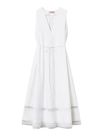 Twinset Long dress with macrame and belt