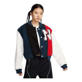 Nike (WMNS) Nike Women by YOON Oversized Varsity Jacket Asia Sizing Black Navy White FZ0281-010