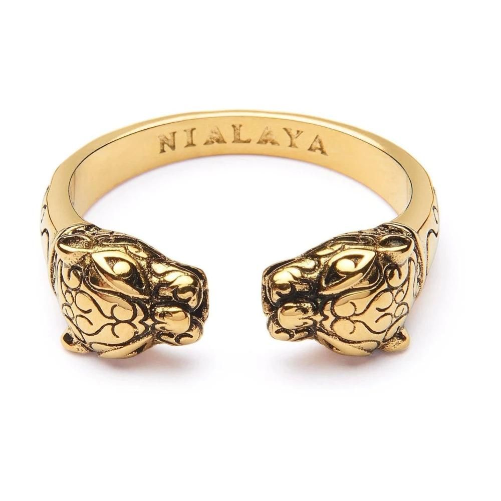 Nialaya Homme, Accessoires, Jaune, Taille: 66 MM Bague Panthère Or