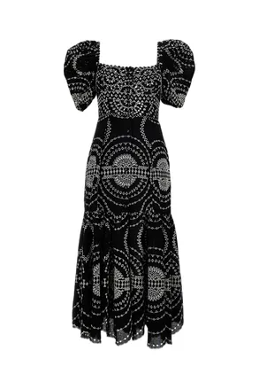 Charo Ruiz Ibiza Long Flared Dress With Embroidery And Balloon Sleeves
