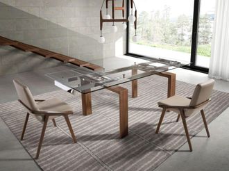 Angel Cerd&aacute; Mesa comedor extensible de cristal templado y nogal