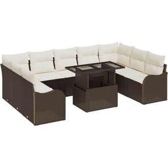 vidaXL Vidaxl - Conjunto De Sof&aacute; De Jard&iacute;n 10 Pcs Marr&oacute;n 100 X 55 X 73 Cm