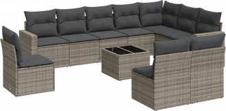 vidaXL Set De Sof&aacute;s De Jard&iacute;n 11 Pzas Y Cojines Rat&aacute;n Sint&eacute;tico Gris Vidaxl