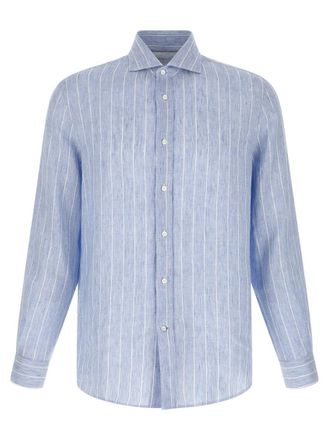 Brunello Cucinelli Light Blue Striped Linen Shirt