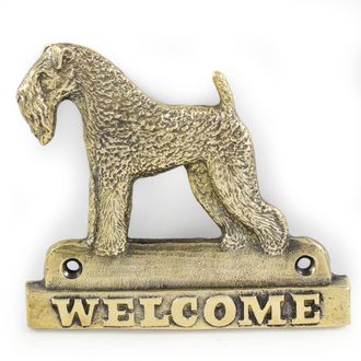 OEM Kerry Blue Terrier, Irish Blue Terrier: Placa De Bienvenida De Lat&oacute;n Con Un Perro, Letrero Exclusivo Con La Palabra Welcome De Art-dog