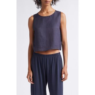 Leset Daniel Linen Blend Sleeveless Crop Top in Midnight at Nordstrom, Size X-Small