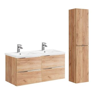 Petits Meubles Set mueble lavabo encastrado y columna estratificado marr&oacute;n