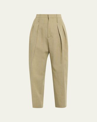 Bottega Veneta Double-Pleated Wool Straight-Leg Trousers