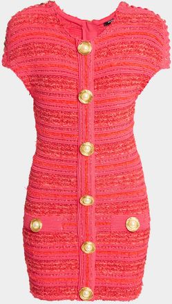 Balmain Chain Short-Sleeve Tweed Mini Dress