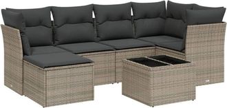 vidaXL Vidaxl - Set De Sof&aacute;s De Jard&iacute;n 7 Piezas Con Cojines Rat&aacute;n Pe Gris