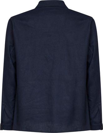 Hev&ograve; Mens Overshirt Specchiolla Linen-Blend Blue Shirt