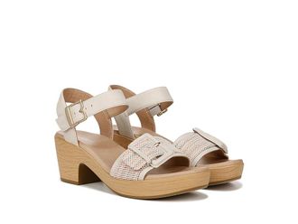 Dr. Scholls Felicity Too Block Heel Sandal Womens Sandals Woven Fabric : 6.5 M, Faux Leather