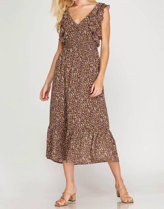 She + Sky Sleeveless Tie Dye Woven Dress In Brown