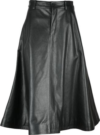 Balenciaga Leren lange rok met ritssluiting zakken - Dames - Midirokken - Zwart - M - Leer - Rokken