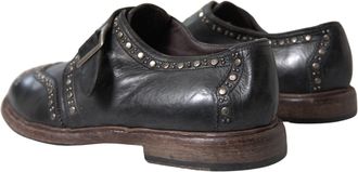 Dolce & Gabbana Mens Black Leather Monk Strap Studded Dress Shoes Calfskin