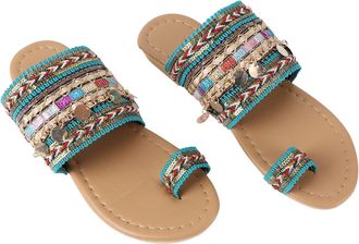 PartyKindom Flat Bottom Sanding for Women Summer Sandals Bohemian Style Slippers for Home Beach