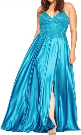 Faviana Applique Bodice Gown In Teal