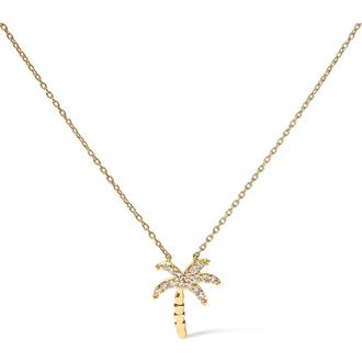 House of Brilliance 10K Yellow Gold 1/10 Cttw Round Diamond Palm Tree Inch Pendant Necklace at Nordstrom