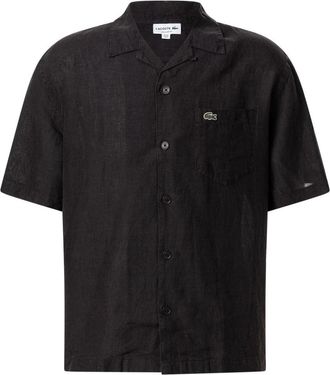 Lacoste Relaxed-Fit Linnen Overhemd - Heren - Korte mouwen Overhemden - Bruin - L - Linnen - Overhemden