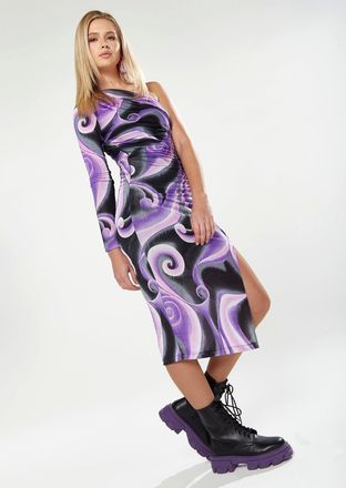 House Of Holland Swirl Print Dress In Purple