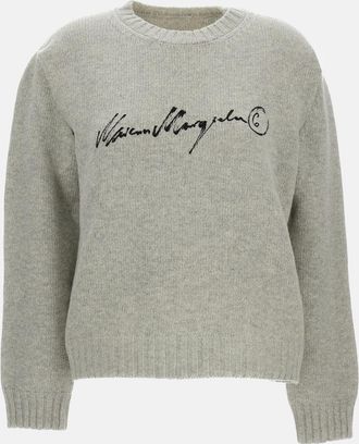 Maison Margiela Cropped Crew-Neck Sweater with Hand-Painted Logo