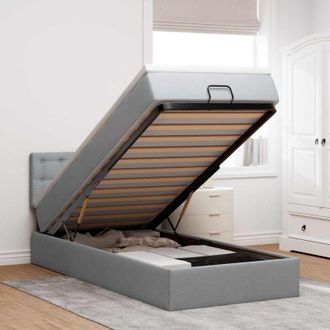 vidaXL Cama Otomana Con Colch&oacute;n Y Led Tela Gris Claro 80x200cm Vidaxl