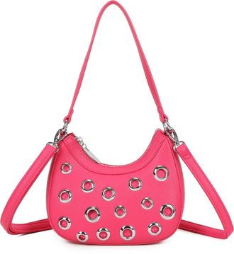 Generic Womens Faux Leather Shoulder Bag with Silver Eyelets, Grey Hobo Style Handbag with Crossbody Strap (Rose)