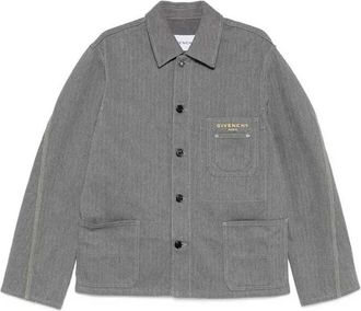 Givenchy Jas in visgraatdenim met borduursel Parijs - Heren - Zomerjassen - Grijs - L - Denim - Jassen