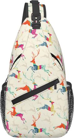 Generic Merry Christmas Jumping Reindeer Sling Bag Lightweight Cross Body Bag Breathable Chest Backpack For Cycling Traveling Camping