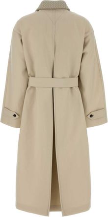 Bottega Veneta Womens Embroidered Wool Blend Trench Coat Beige