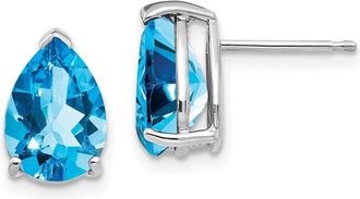 Diamond2Deal 14k White Gold 10x7mm Pear Blue Topaz Earrings