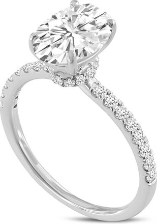 LuvMyJewelry Adriana 14K White Gold Oval Lab Grown Diamond Hidden Halo Engagement Ring - 2.4 Ct