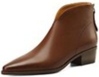 Generic Womens Pointed Toe PU Leather Ankle Boots Back Zipper Low Block Heels Slip On Sleek Cutout Design Soft Lining Cushioned Insole Durable Outsole,Brown,5