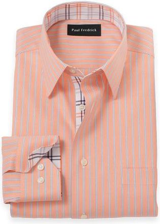 Paul Fredrick Cotton Poly Spandex Point Collar Twill Slim Contrast Trim Button Cuff Long Sleeve in Melon at Nordstrom, Size 15 X 32