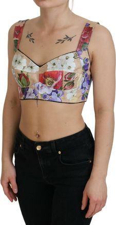 Dolce & Gabbana Womens Multicolor Floral Cropped Bustier Corset Top Nylon Cotton Elastane