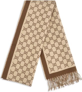 Gucci Womens Gg All-Over Wool Scarf Camel-Light Brown Merino Ovis Aries Camel/light Scarfs