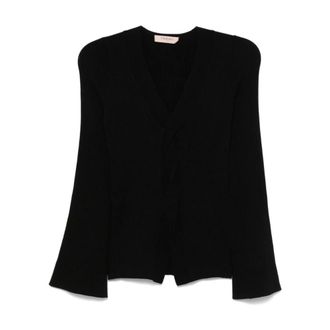 Twinset V-neck Knitwear, female, Black, Size: XS Black V-Neck Sweaters with Ribbed Detailing