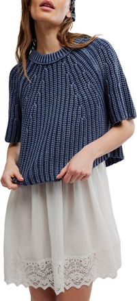Free People Amy Short Sleeve Cotton Sweater in Navy Academy at Nordstrom, Size X-Large