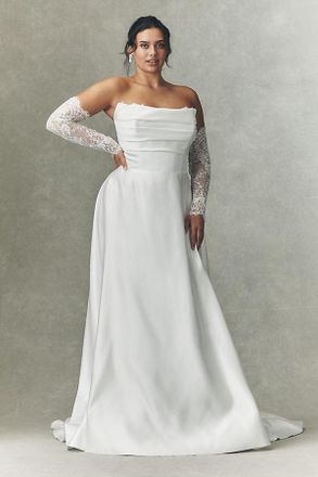 Watters Aster Strapless Satin Lace Wedding Gown