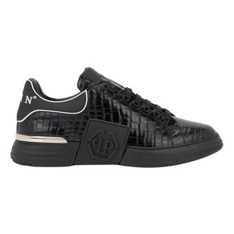 Philipp Plein Schoenen, unisex, Zwart, 44 EU, Leer, Phantom Kick$ Low-Top Sneakers