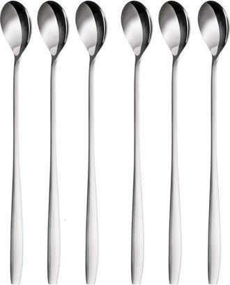 OEM Juego De 6 Cucharas Para Beber Con Mango Largo, De 19 Cm De Largo, Aptas Para Lavavajillas (plateadas)
